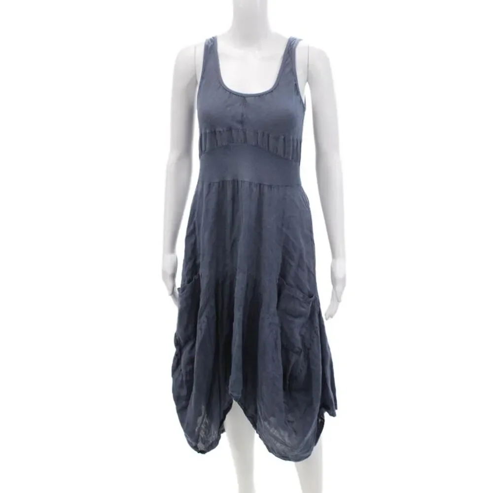 Inizio Womens Sleeveless Scoop Neck Knee Length Linen Dress Blue Size Small